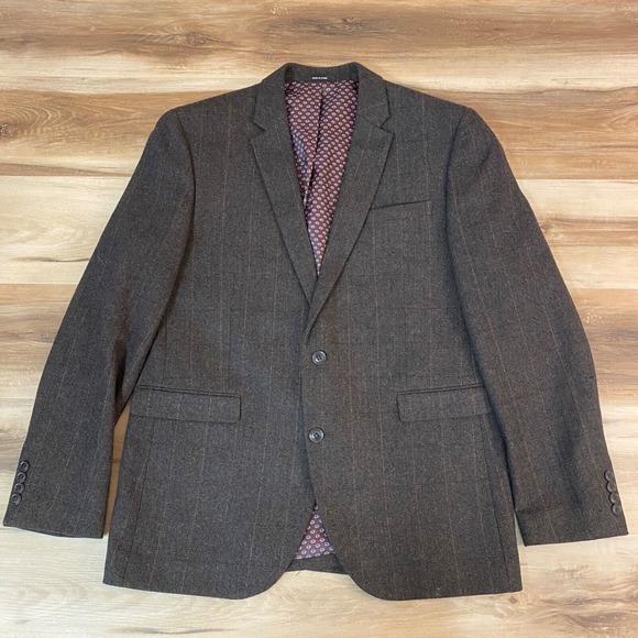 Cedar Wood State Sport Coat L 41-43 Brown Wool Tweed Herringbone 2 Button Blazer - Picture 2 of 15
